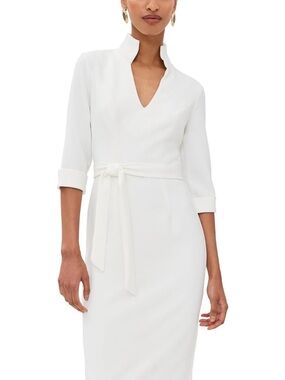 Black Halo White Tie-Waist Midi Sheath Dress